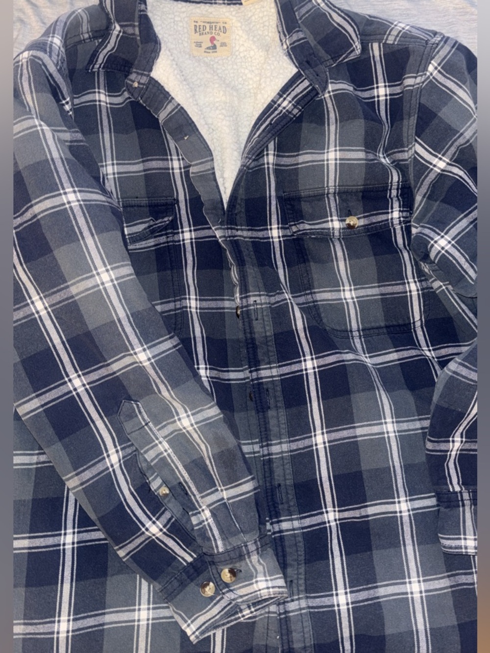 RedHead Navy and White Plaid Sherpa-Lined Button-Down Shirt